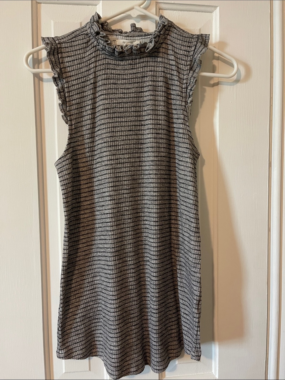 Maurices Sleeveless Ribbed Mock Neck Tank in Heather Gray Stripe